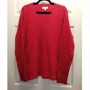 Kim Rogers Size XL Cable Knit V-Neck Cotton Thin Sweater Red Classic Pullover